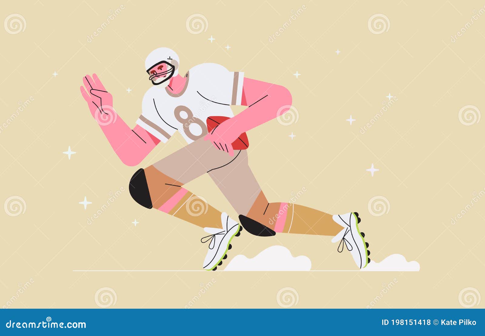 american football player running and holding ball. male trendy character playing football or gridiron and run fast