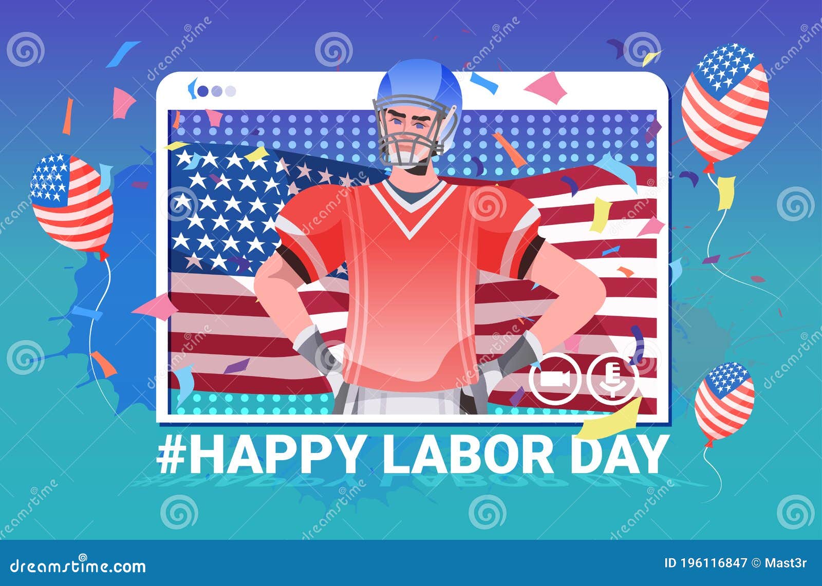 American Football Player with USA Flag Happy Labor Day Celebration Self