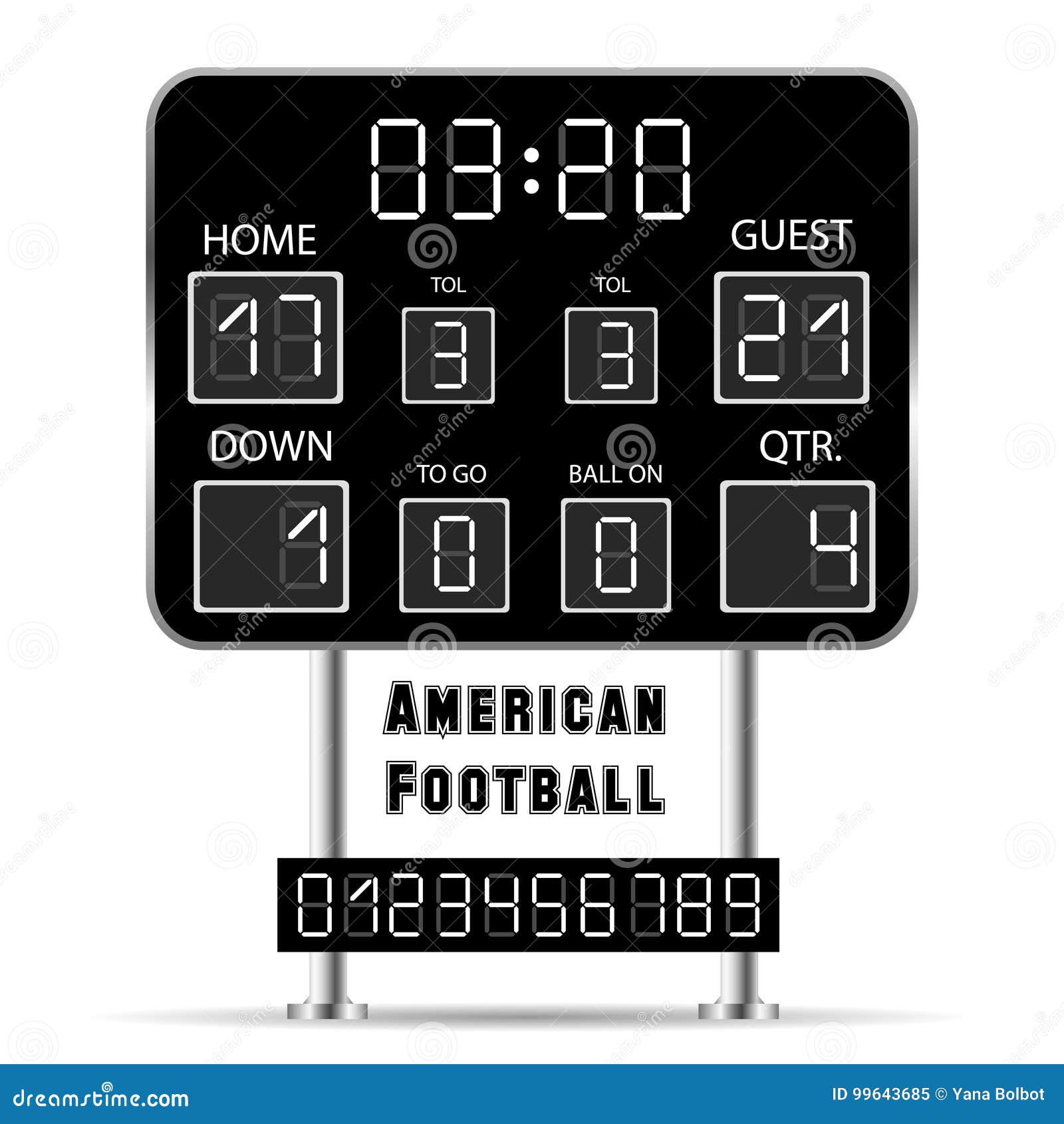 American Football Scoreboard With Infographics Cartoon Vector