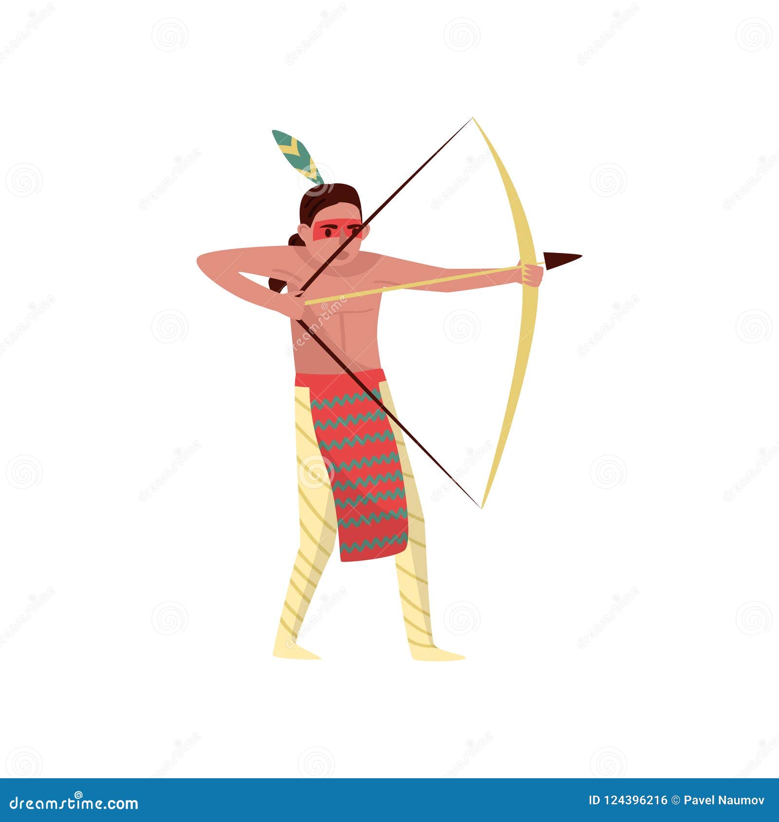 American Indian Man Character in Ethnic Costume Shooting a Bow Vector ...