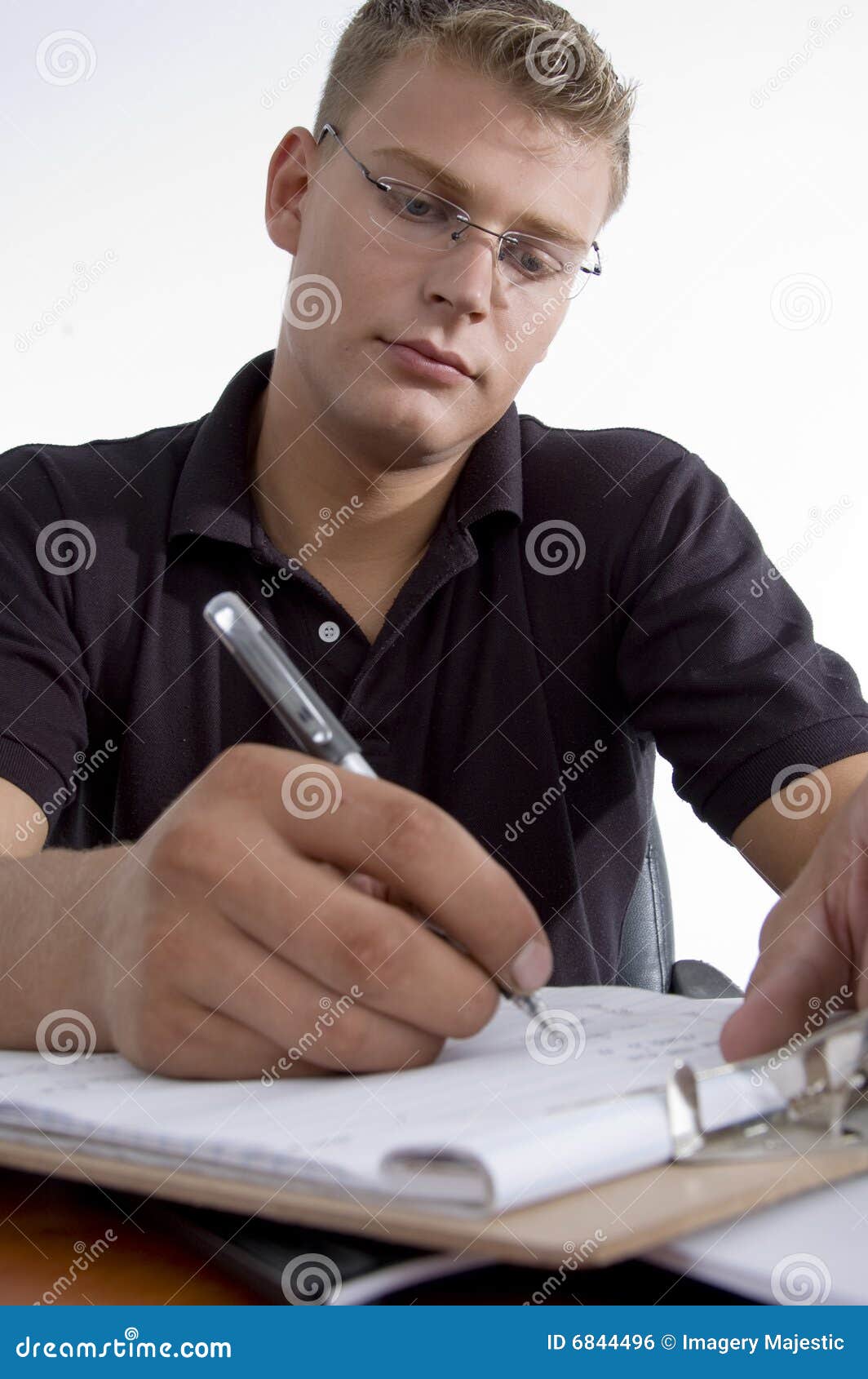 American Man Writing on Notepad Stock Photo Image of vertical