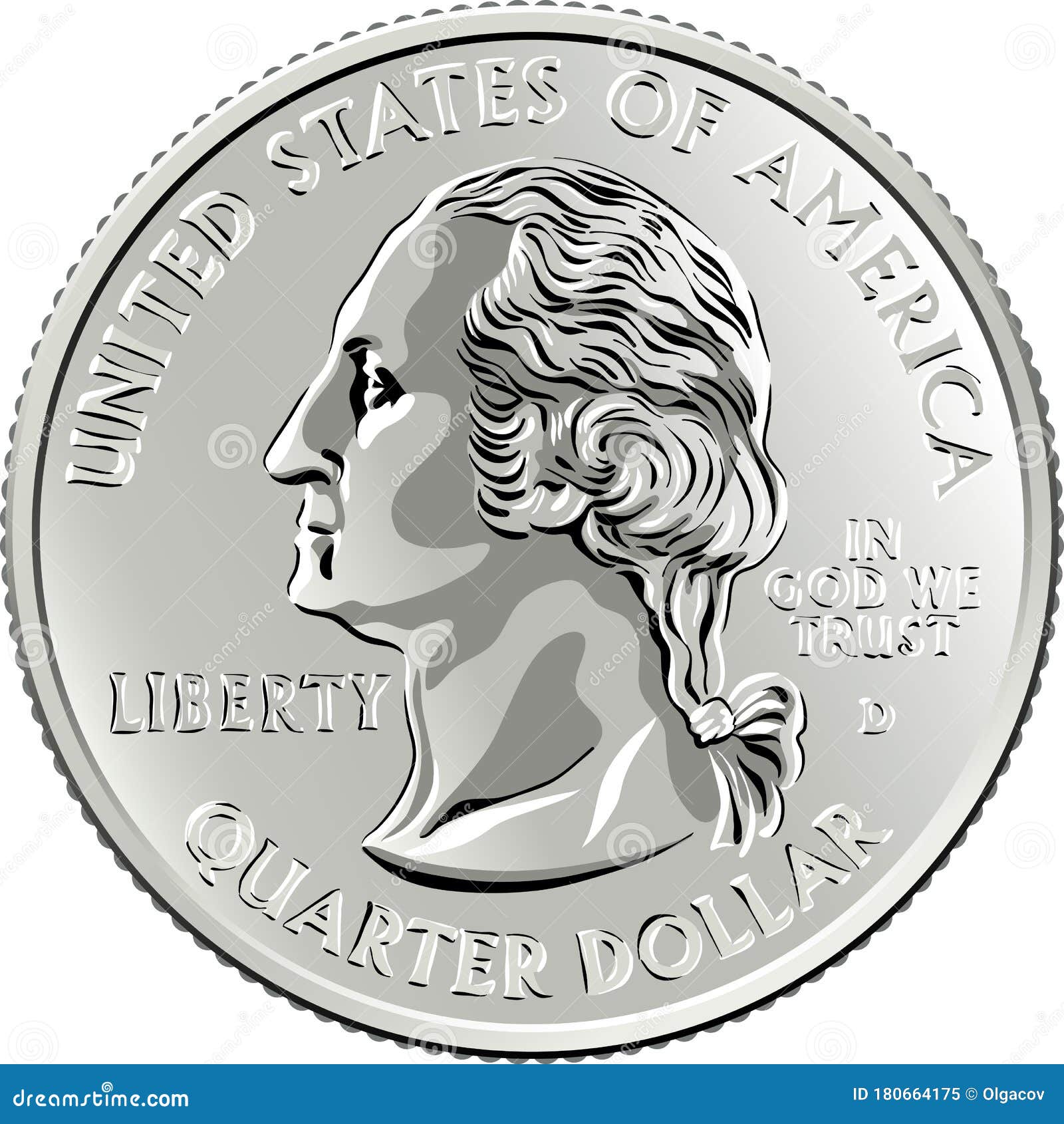 American Money Washington Quarter 25 Cent Coin Stock Vector Illustration Of America Metallic