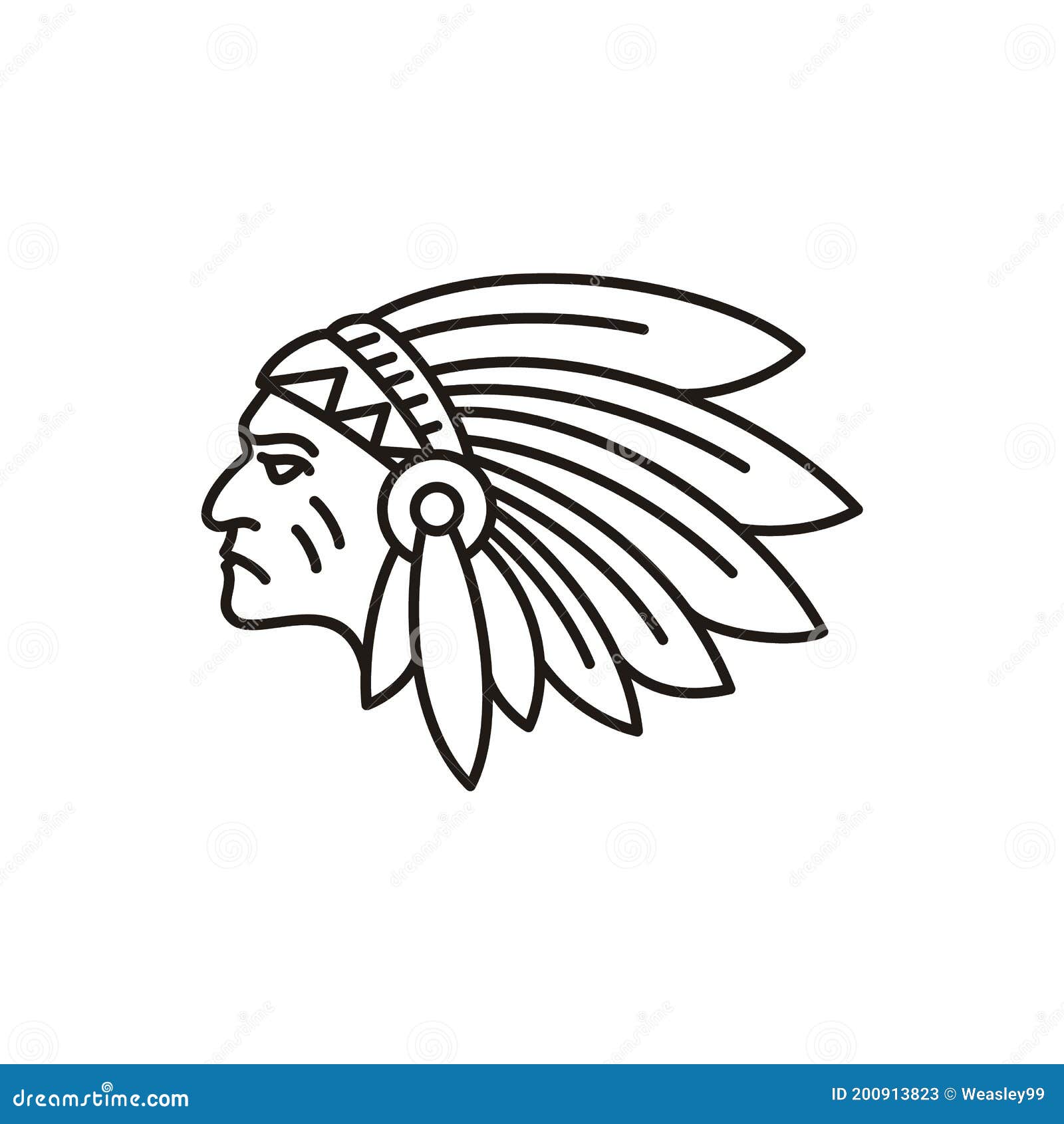 American Native Indian Chief Headdress Line Art Logo Design Stock ...