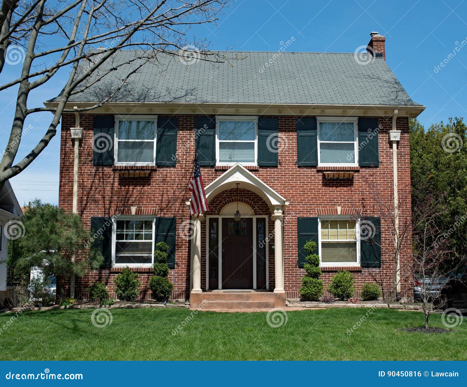 American Red Brick House in Springtime Stock Photo Image of house