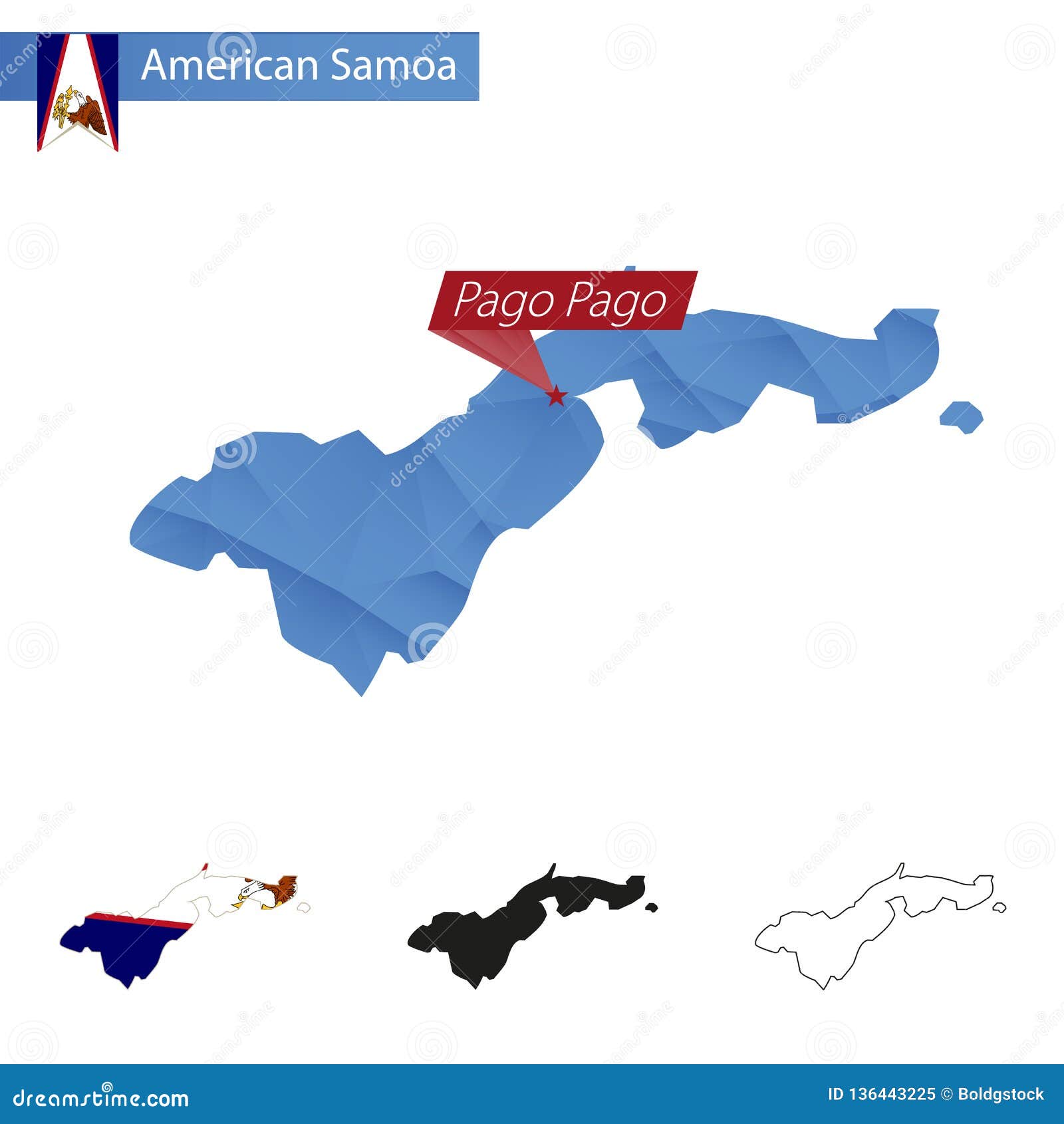 american samoa blue low poly map with capital pago pago