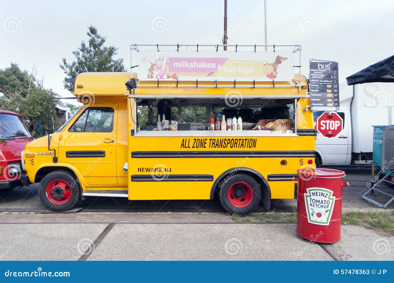 American School Bus in Use As a Food Truck Editorial Stock Photo