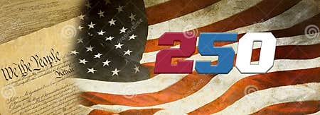 American 250th Birthday, 4th of July, USA Independence Day Celebration with Constitution and 