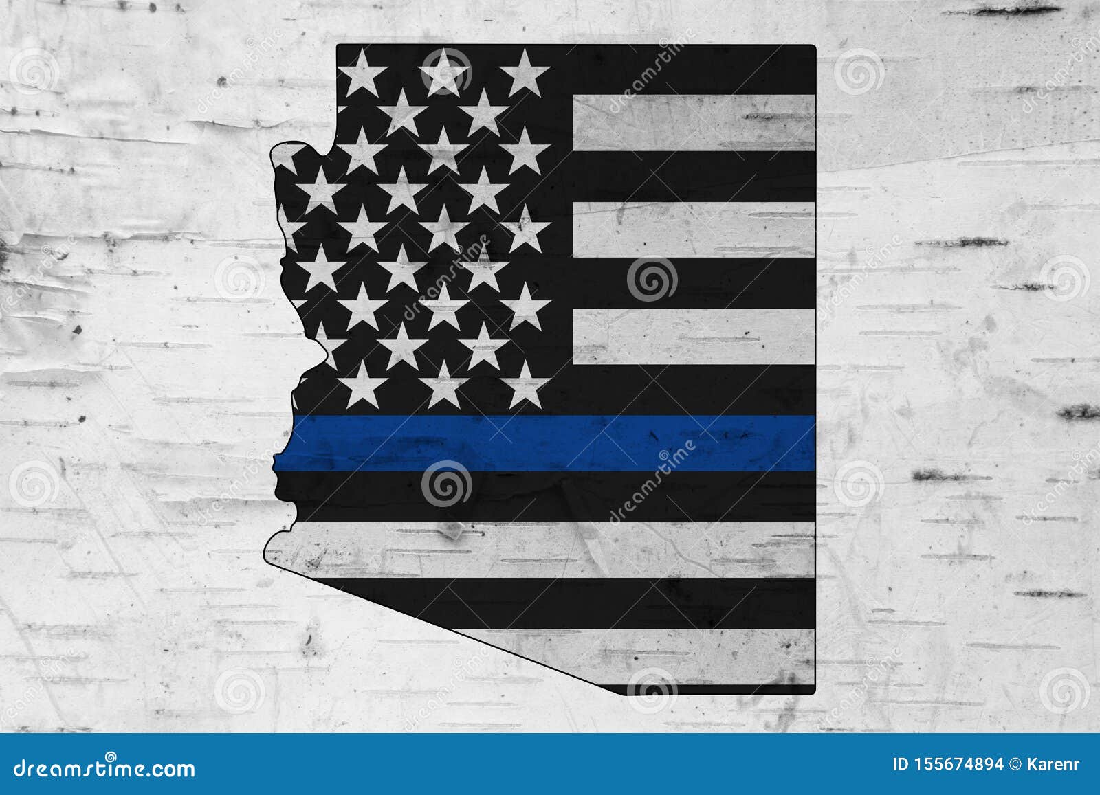 american thin blue line flag on map of arizona