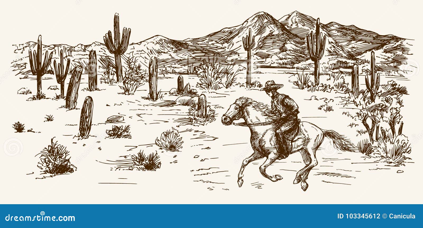 american wild west desert with cowboy