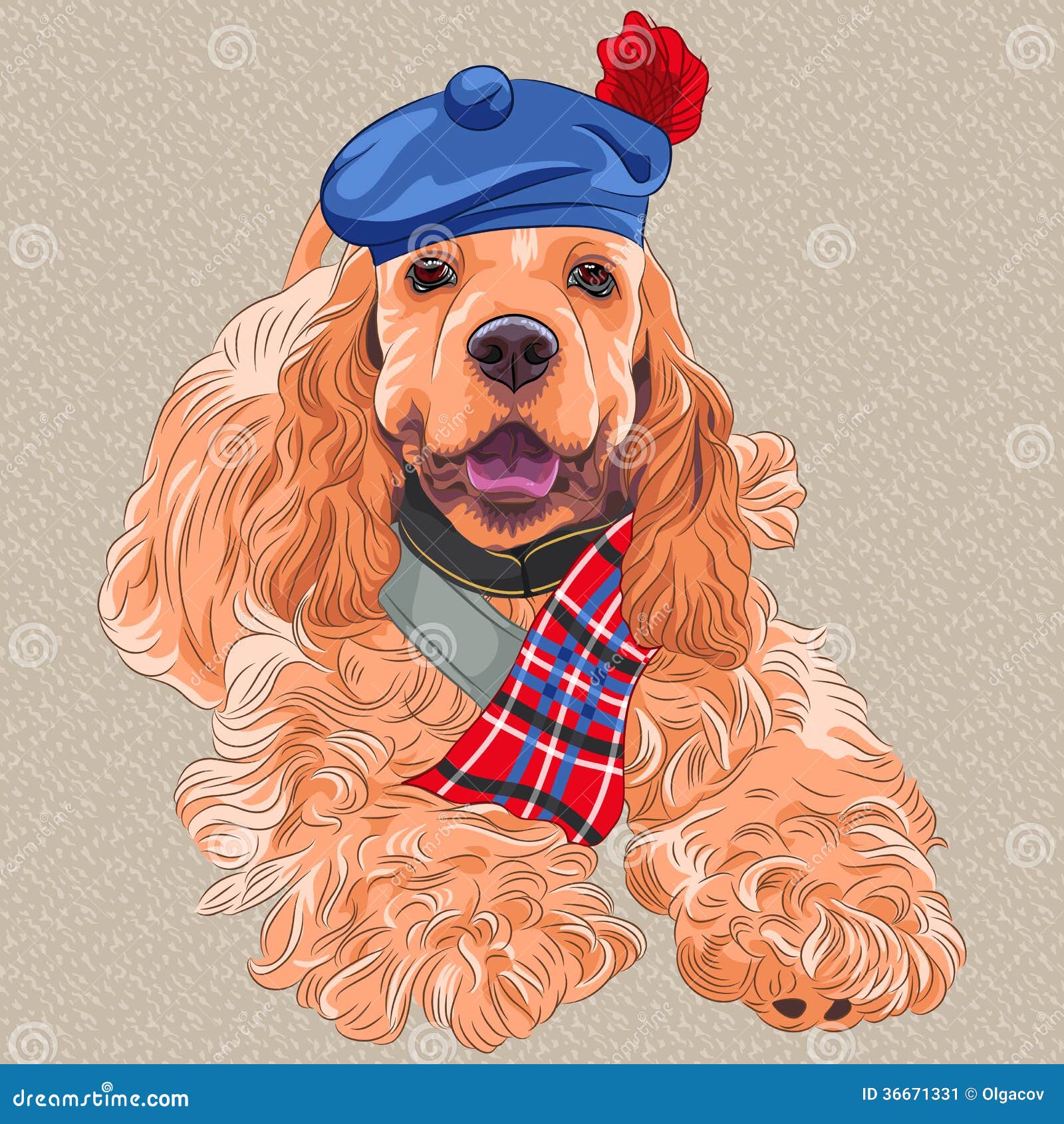 Americano Cocker Spaniel Del Perro Del Vector En TA Escocesa Ilustración del Vector - de humor, americano: 36671331