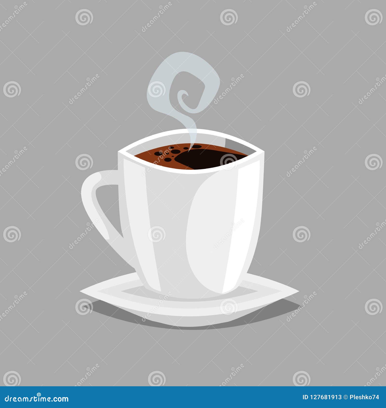 Coffee Cup Vector. Top View. Hot Americano Coffee. Espresso Fast