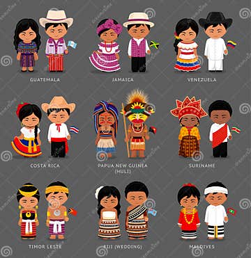 Americans and Asians in National Dress. Stock Vector - Illustration of ...