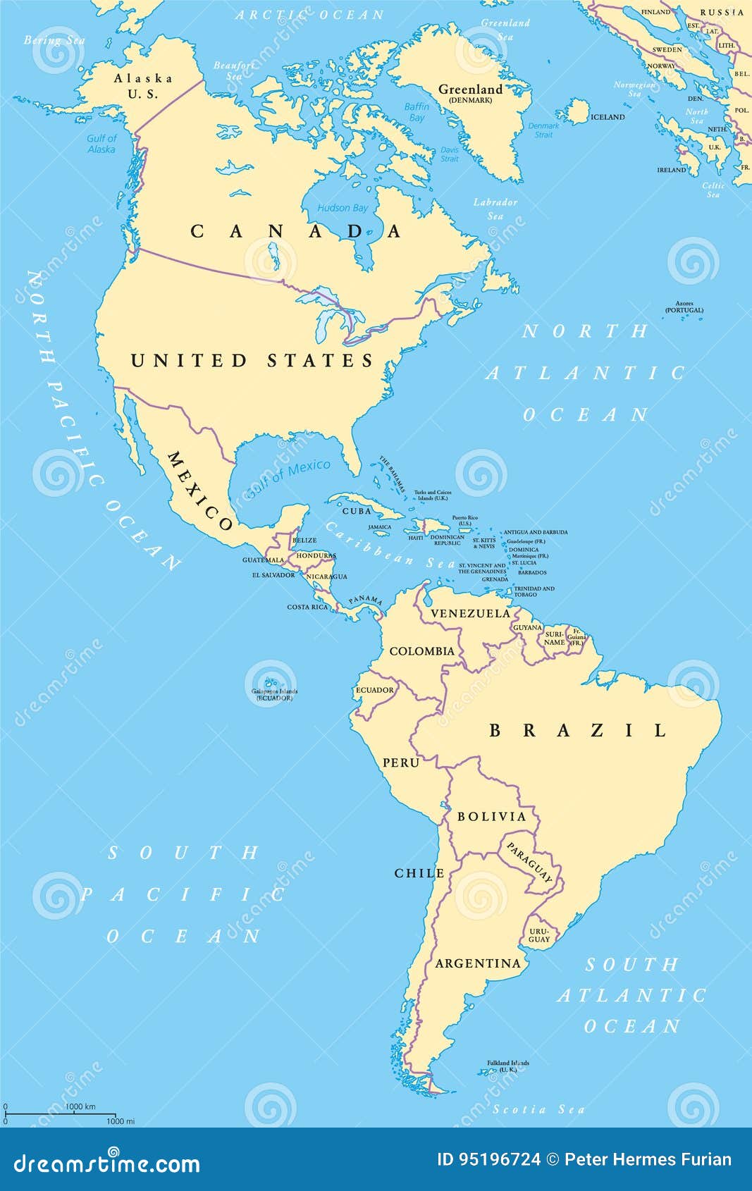 the americas, north and south america, political map