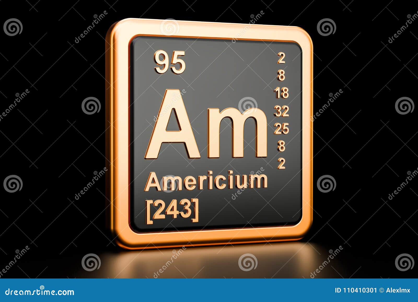 americium am chemical . 3d rendering
