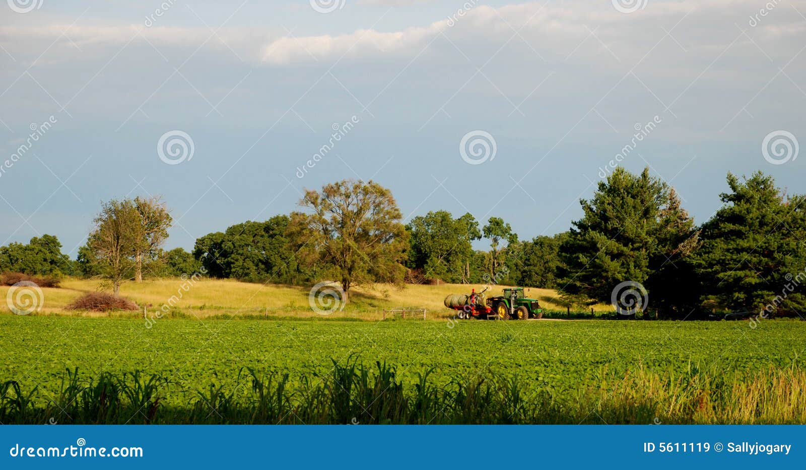 Amerikanischer Bauernhof. Dieses ist ein Foto eines Landwirts auf einem Traktor und etwas von dem Eigentum um es.