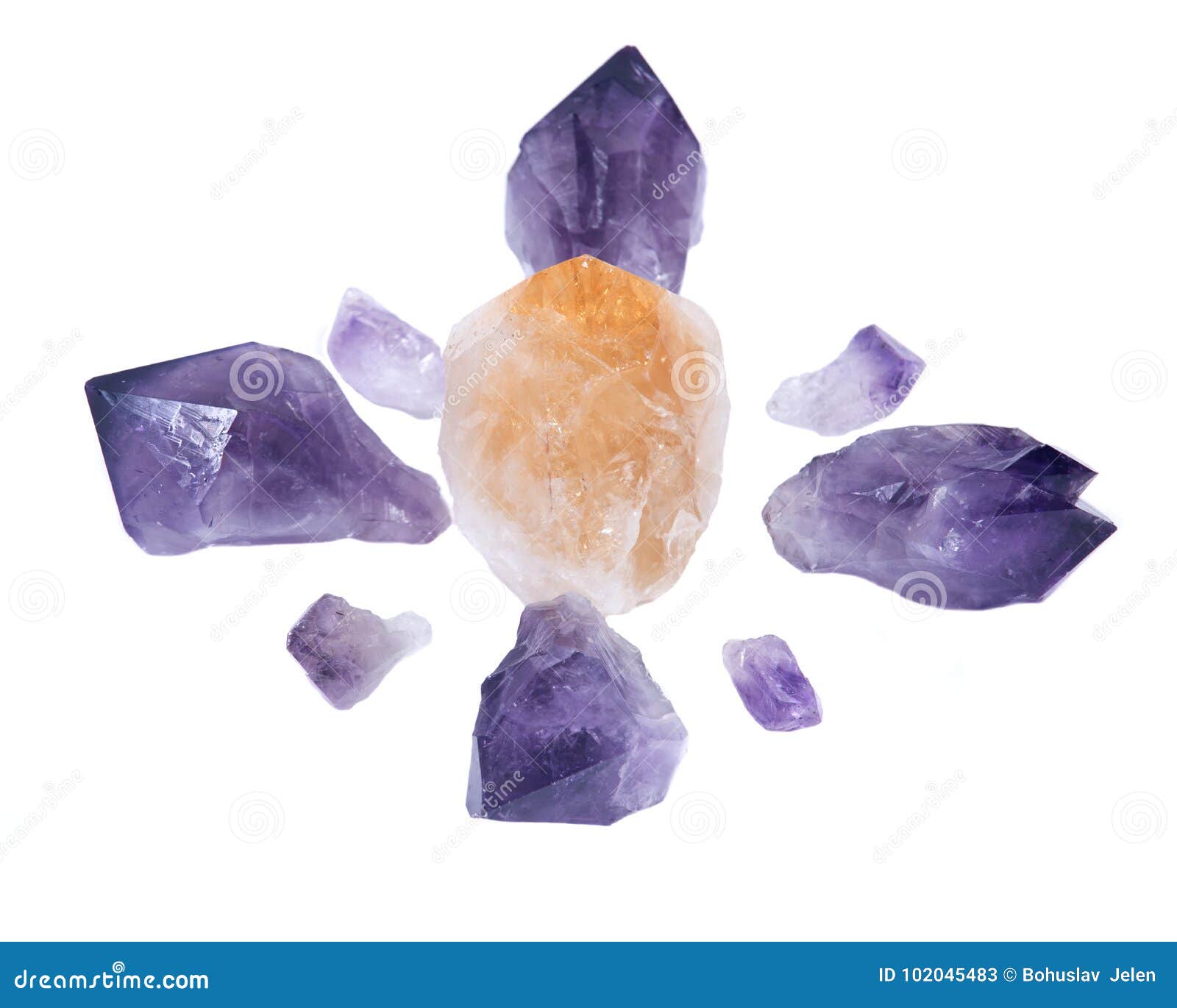 Amethyst and Citrine Natural Points Arranged in Crystal Grid Stock Image Image of geology