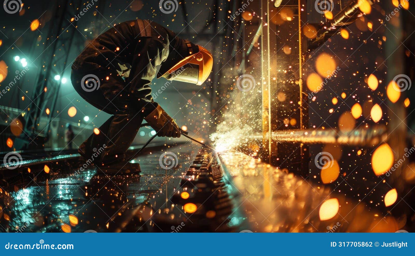 amidst a flurry of sparks a worker welds a metal sheet onto the side of a bridge strengthening its structure