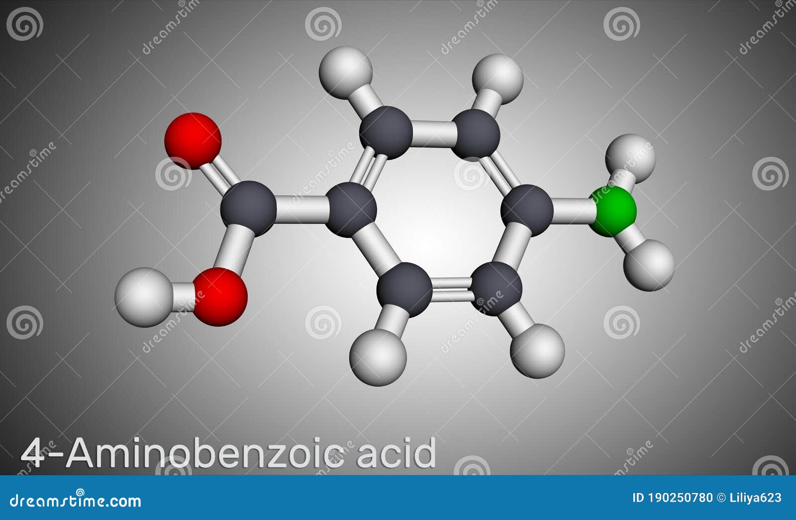 4-aminobenzoic acid, p-aminobenzoic acid,  paba molecule. it is essential nutrient for some bacteria and member of vitamin b