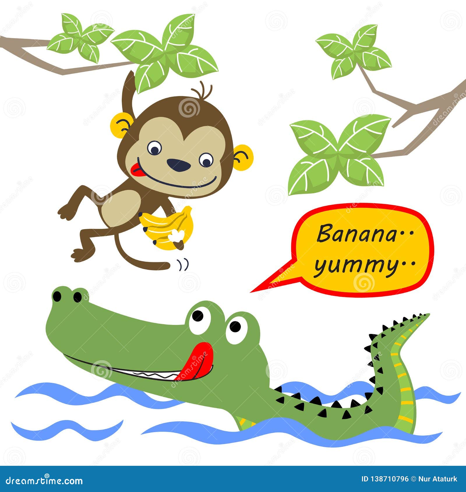 Amistad Entre El Mono Y El Cocodrilo Ilustración del Vector - Ilustración  de reptil, alegre: 138710796