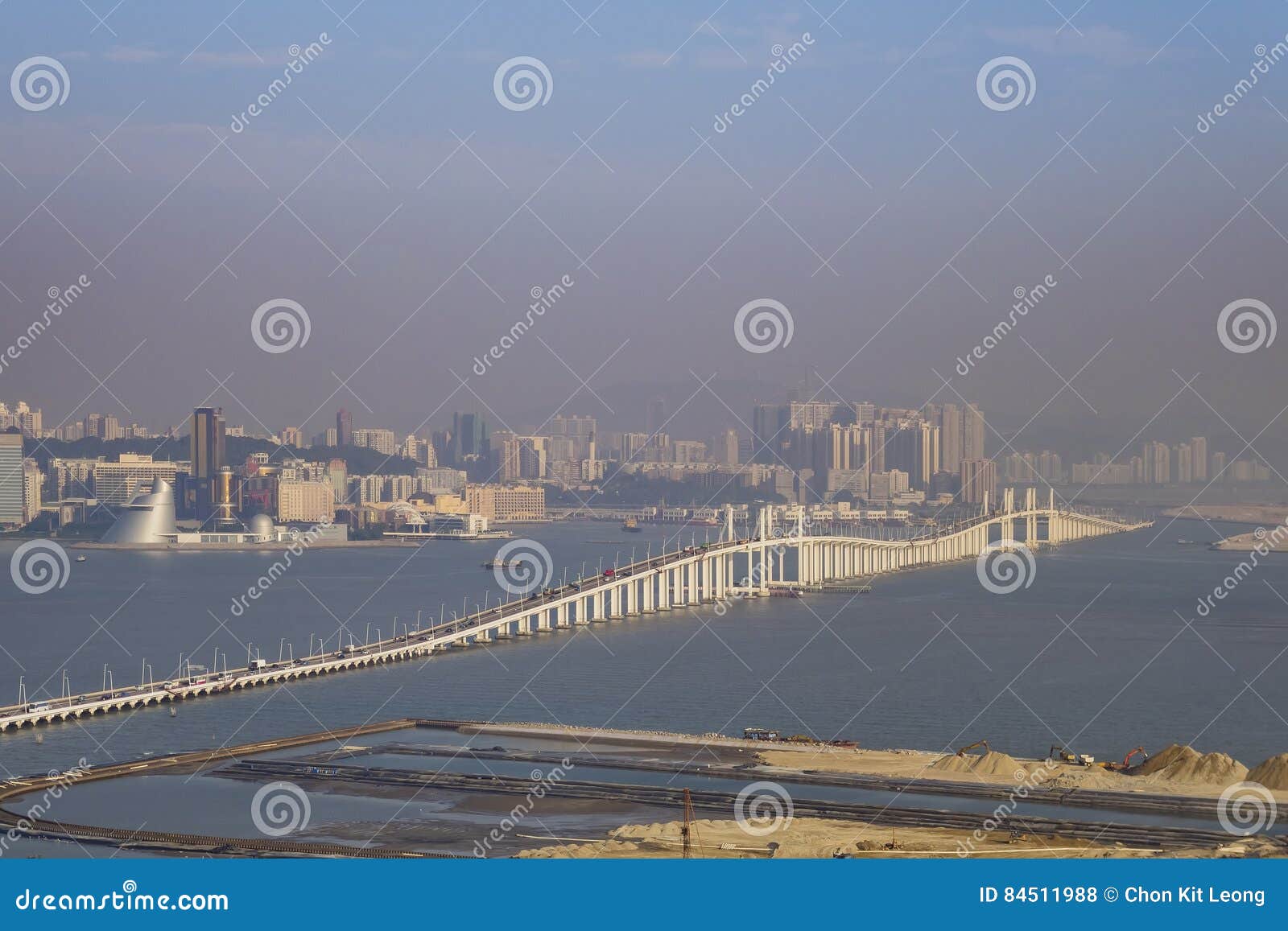 the amizade bridge and macau cityscape