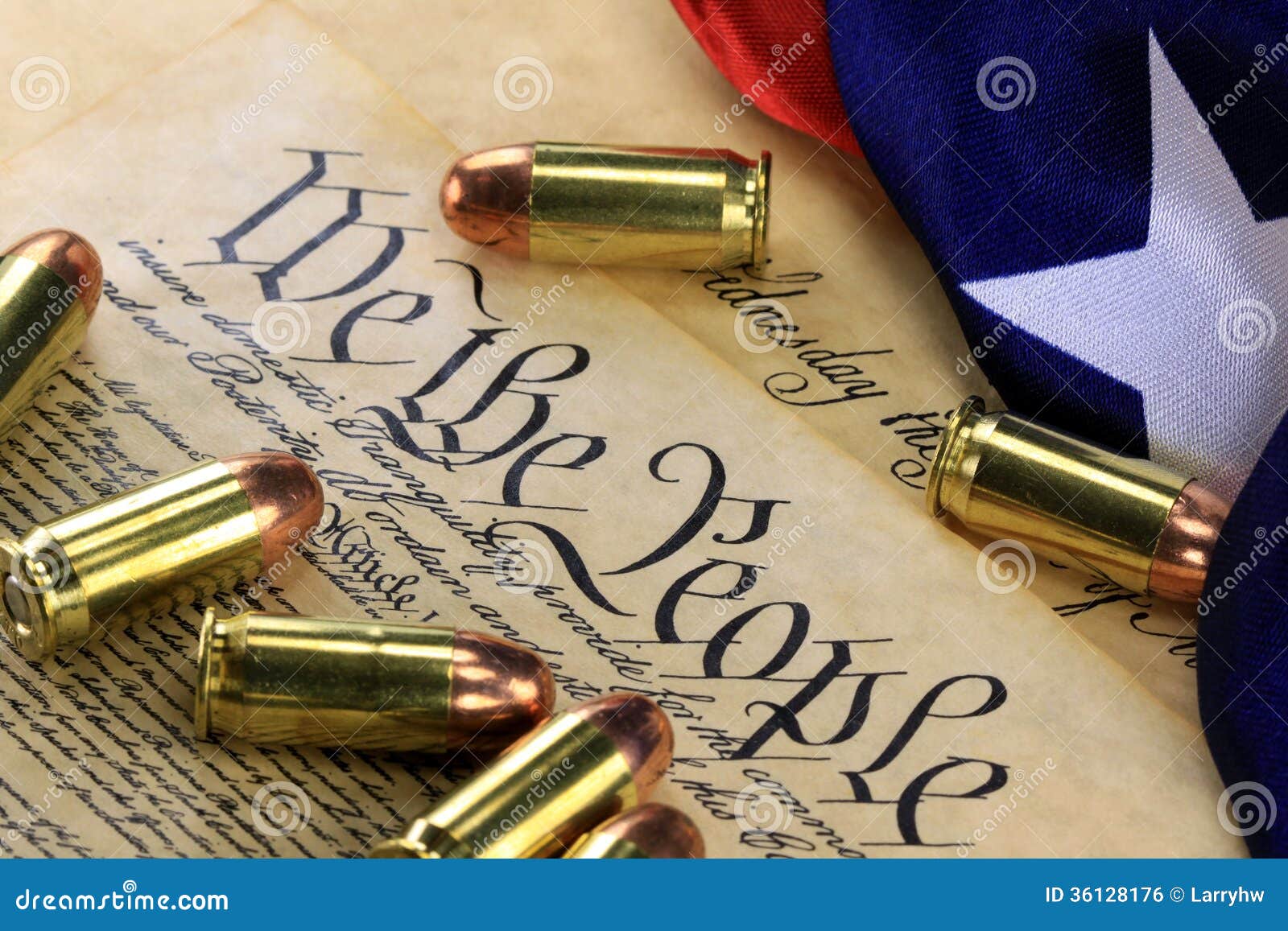 Ammunition and Flag on US Constitution - History of the Second Amendment  Stock Photo - Image of rights, united: 36128176