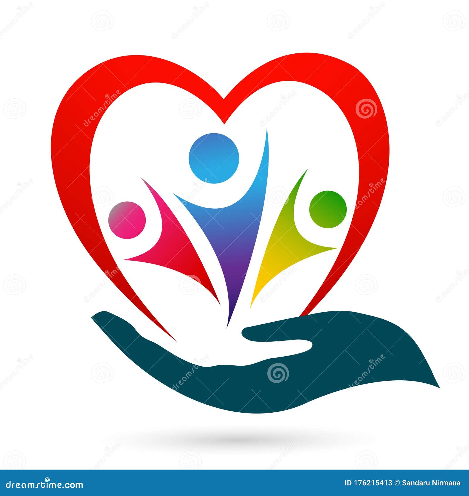 Amor Y Cuidado De Unión Familiar En Un Corazón Rojo Con Logo De Forma De  Mano Y Corazón. Ilustración del Vector - Ilustración de arte, rojo:  176215413