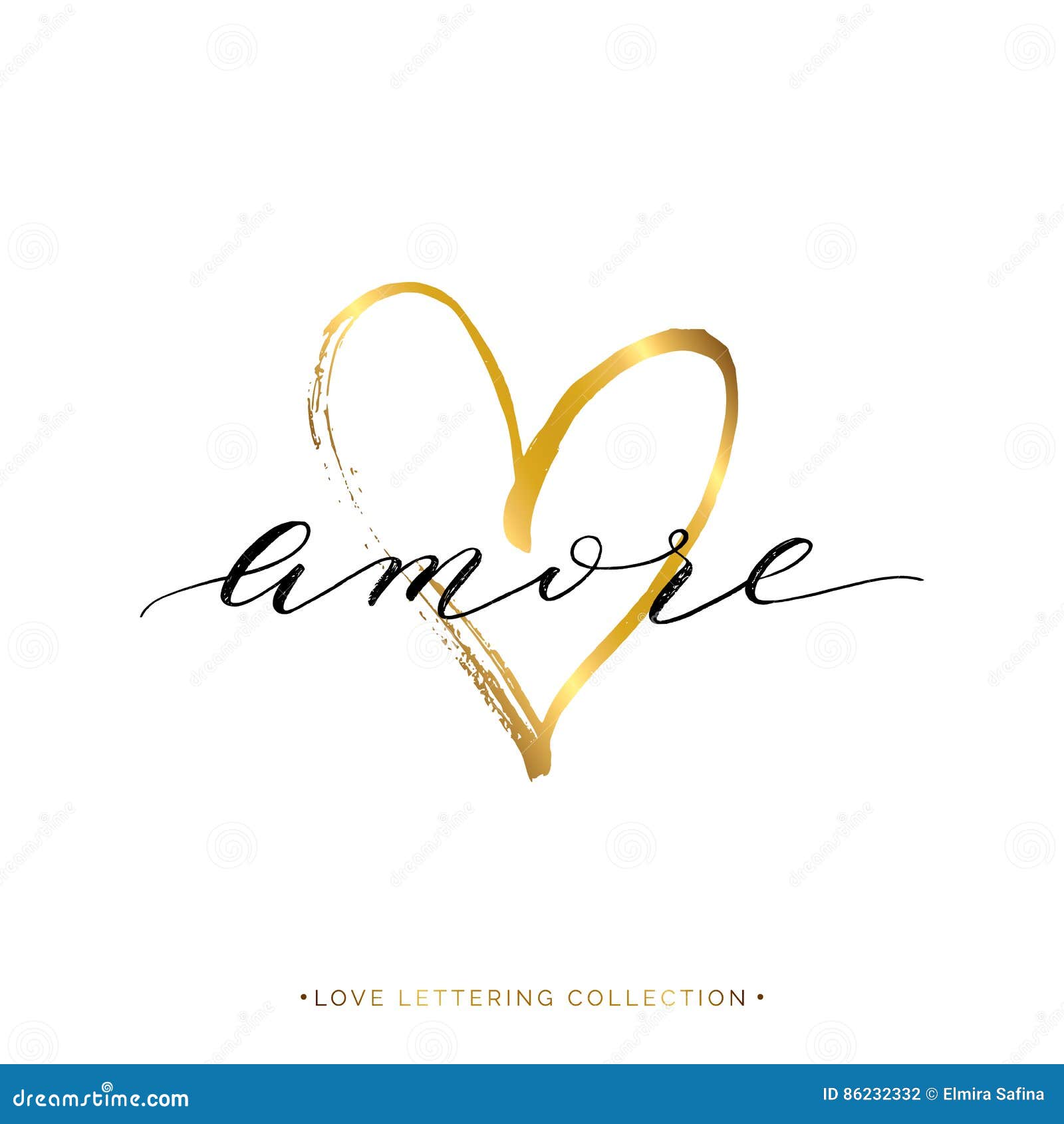 amore text with gold heart 