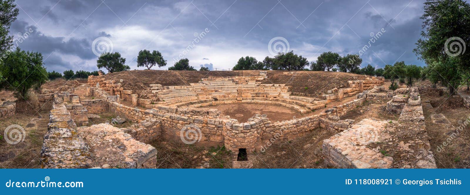 amphitheater at the ancient city of aptera, chania, crete.