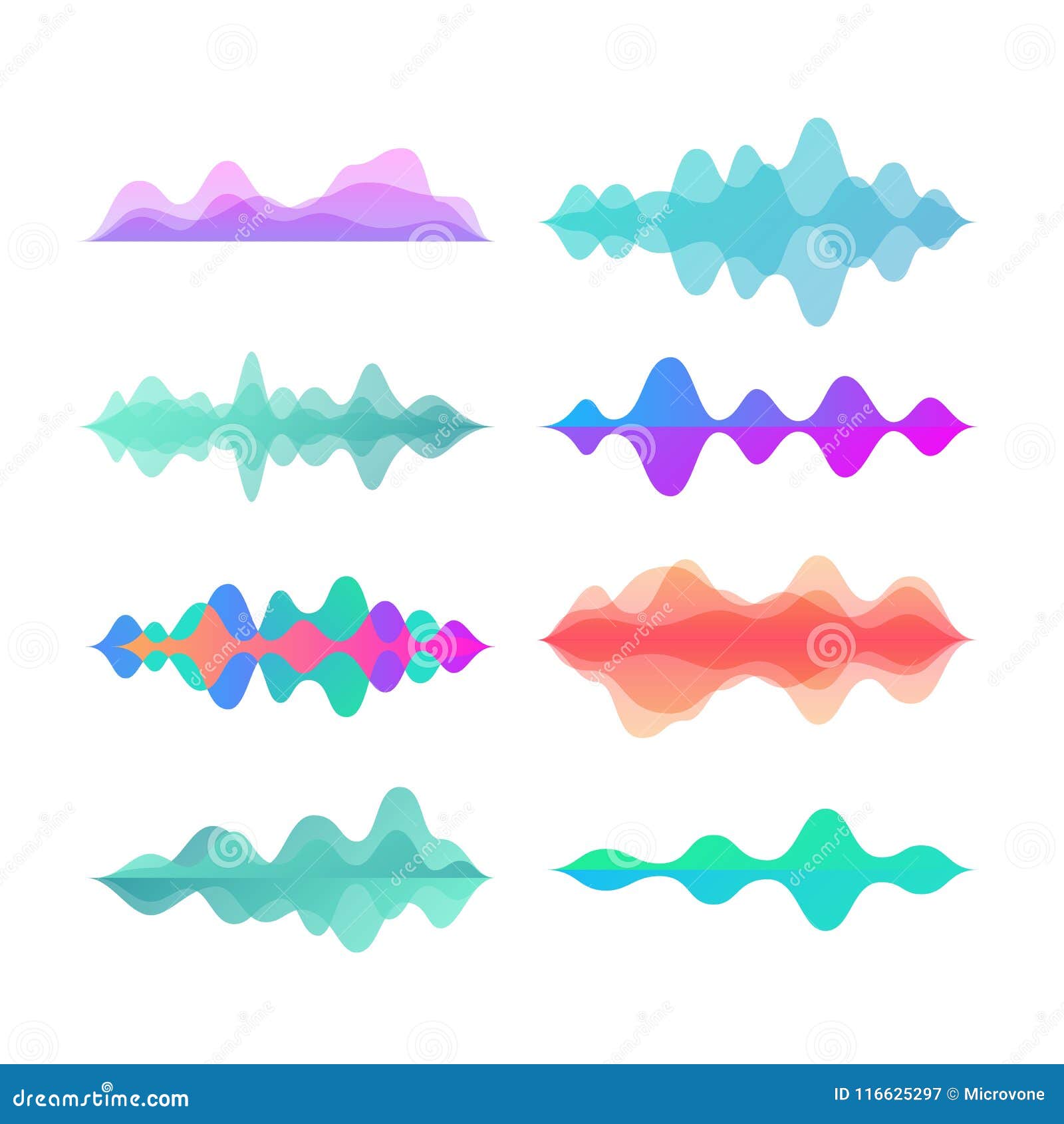 amplitude color motion waves. abstract electronic music sound voice wave  set
