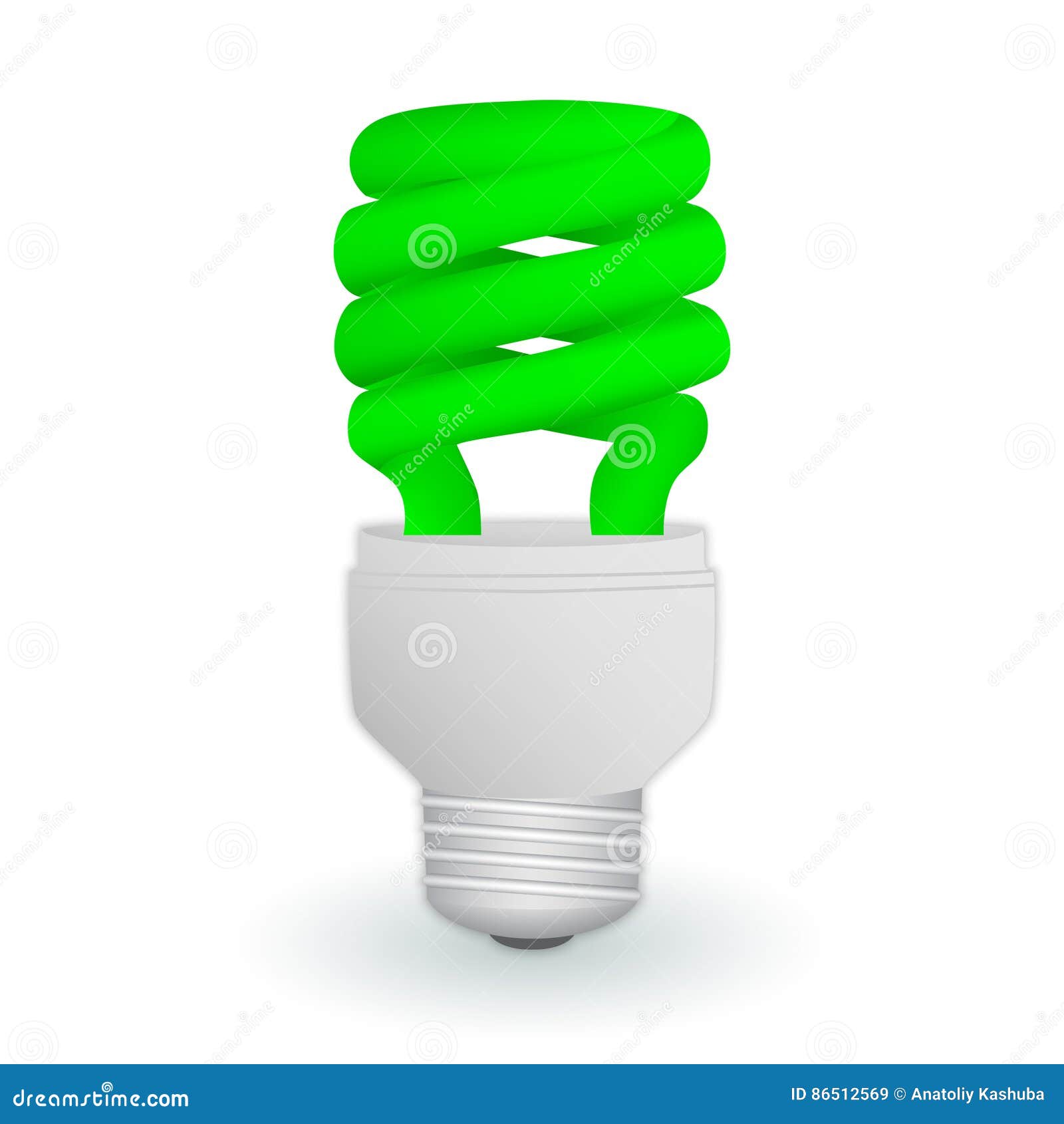 Ampoule économique Verte Fluorescente Sur Un Fond Blanc Sauf La