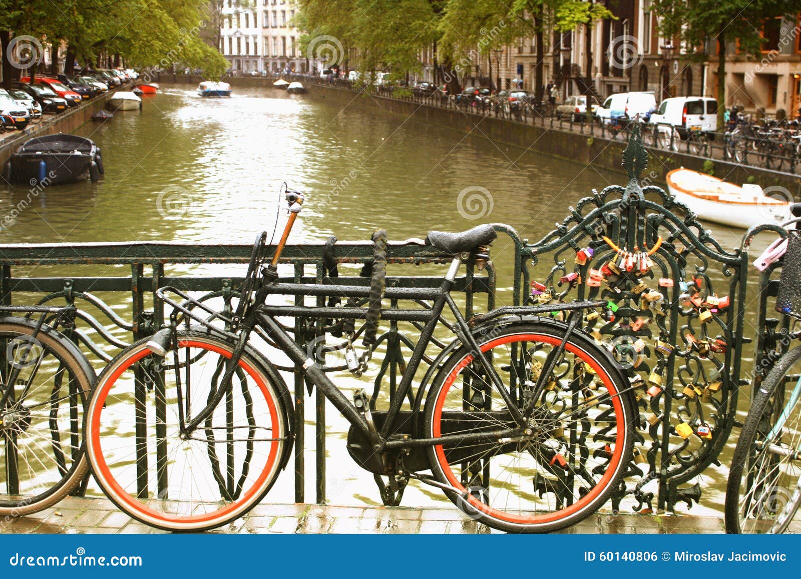 Amsterdam, City of Bikes. Day Light during the Rain. Stock Photo