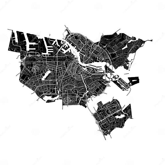 Amsterdam Nederland - Vectorkaart Met Hoge Resolutie Zwart - Wit Vector ...