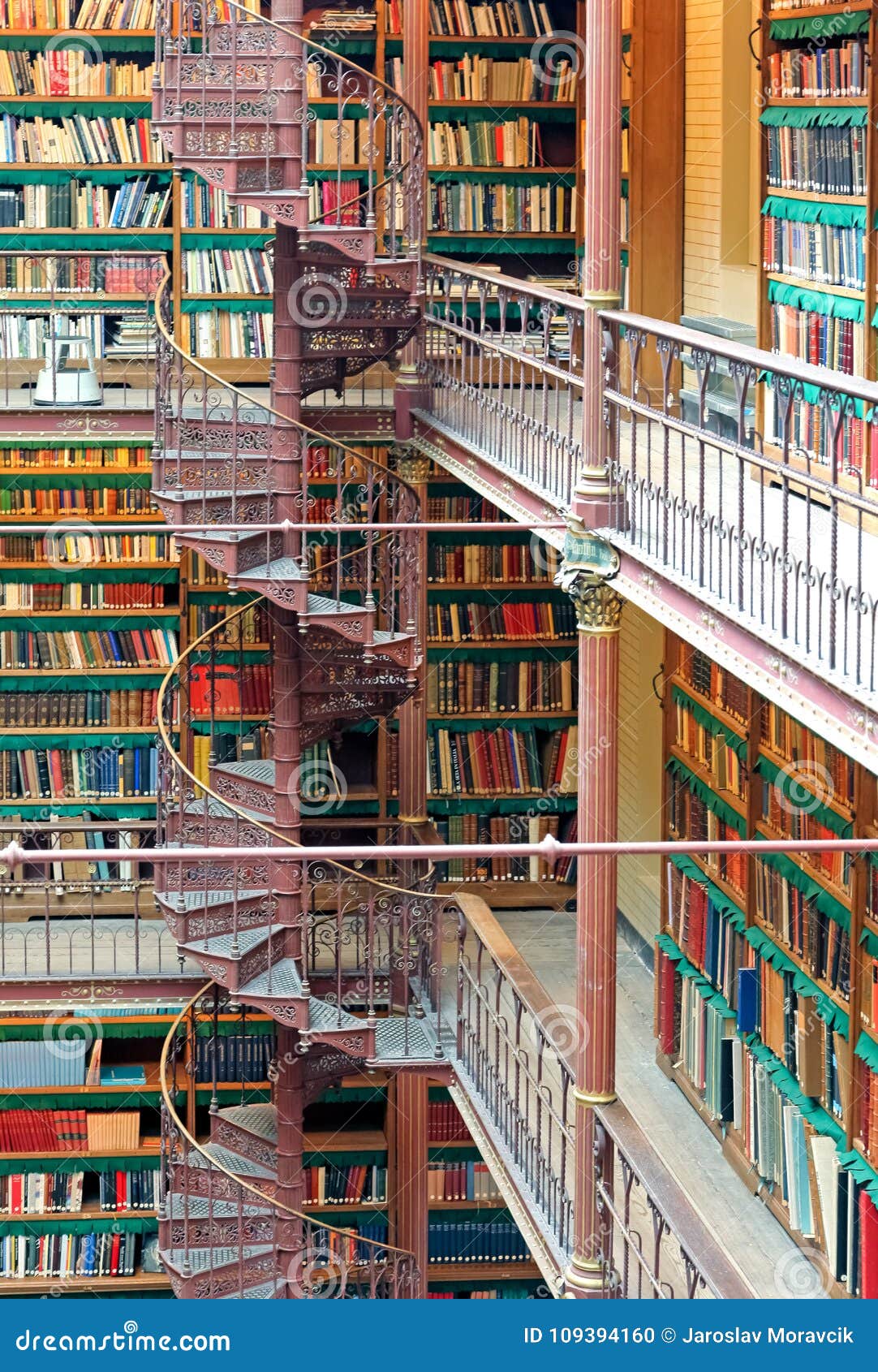 Spiral Staircase In Bookcase In Library At Rijksmuseum At