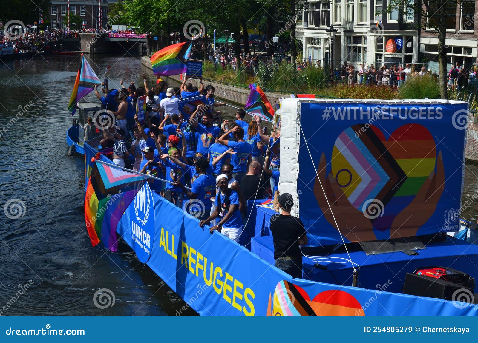 Amsterdam Netherlands August 06 2022 Many People In Boat At Lgbt Pride Parade Editorial