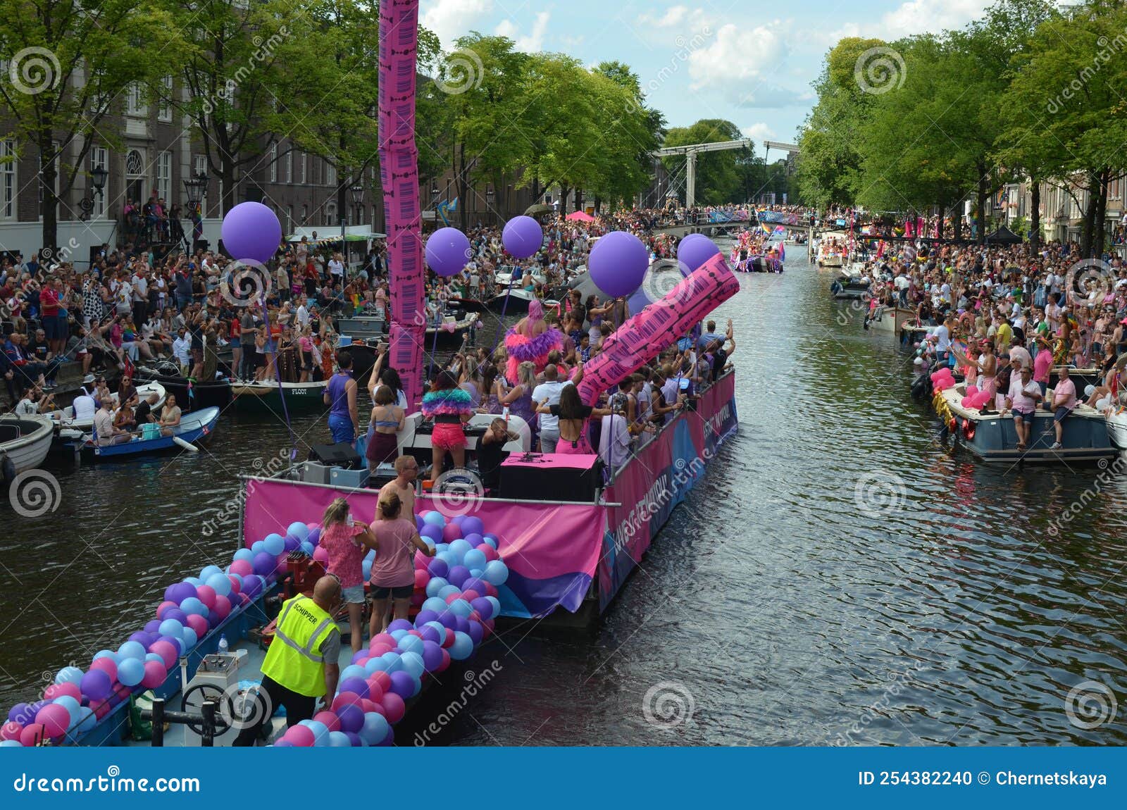 Amsterdam Netherlands August 06 2022 Many People In Boats At Lgbt