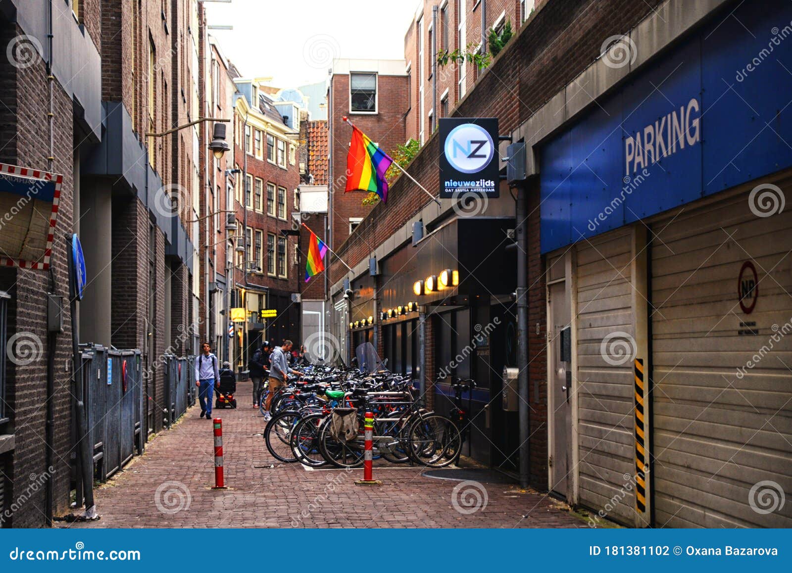 Amsterdam - 09/15/2019: Beautiful Little Traditional Houses and a Gay Sauna  with the LGBT Symbol in Amsterdam. LGBT F Editorial Photography - Image of  architecture, culture: 181381102