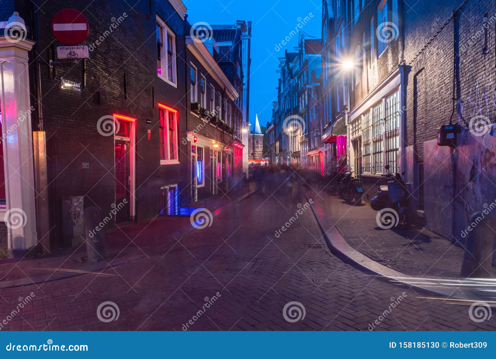 Amsterdam, Netherlands-June 6, 2019: Red Light District with Red Blue Lights Windows. in Wallen Women Sex Workers User Red Editorial Image - Image of holland, 158185130