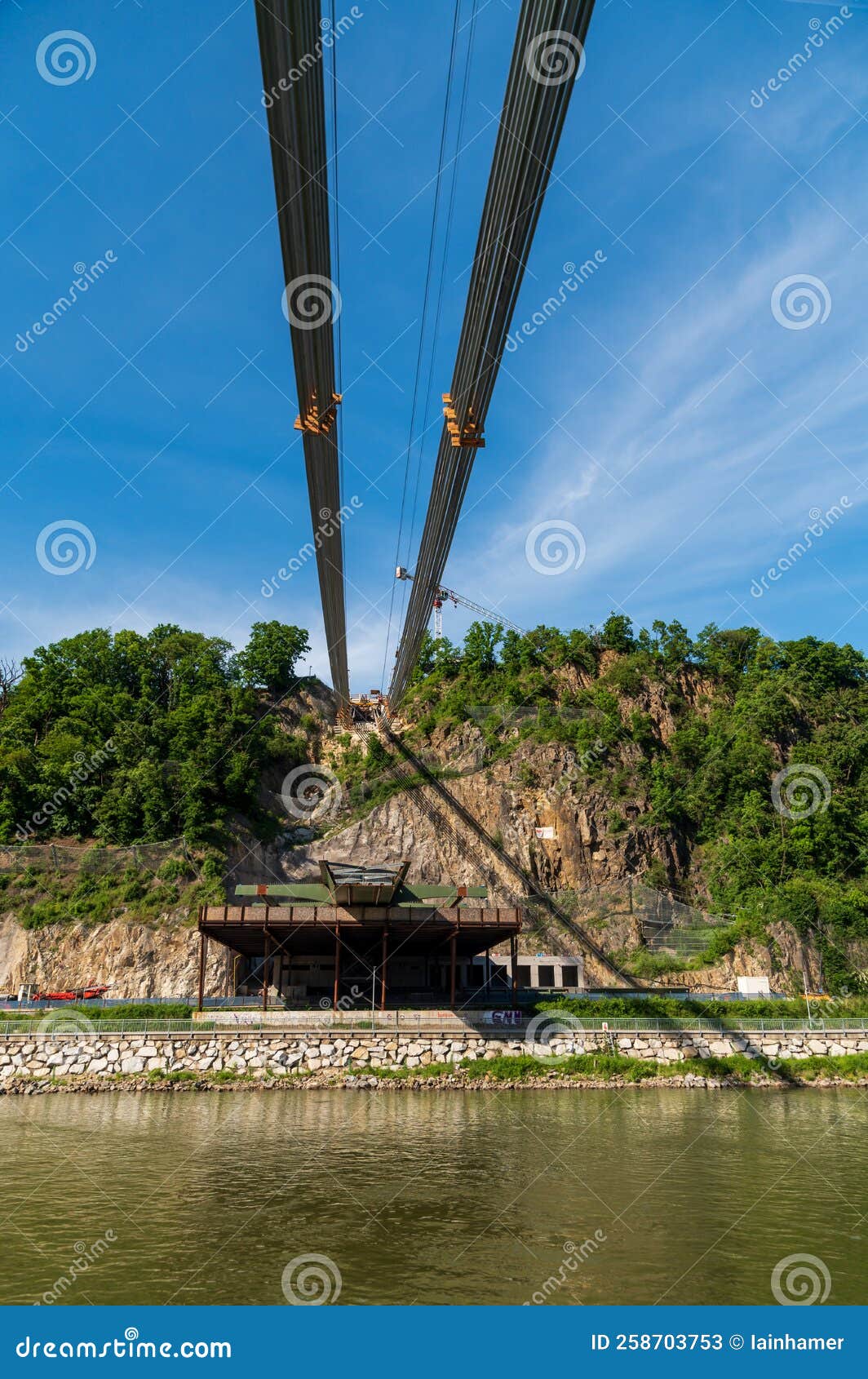 New Suspension Bridge Under Construction Linz Austria Editorial Stock