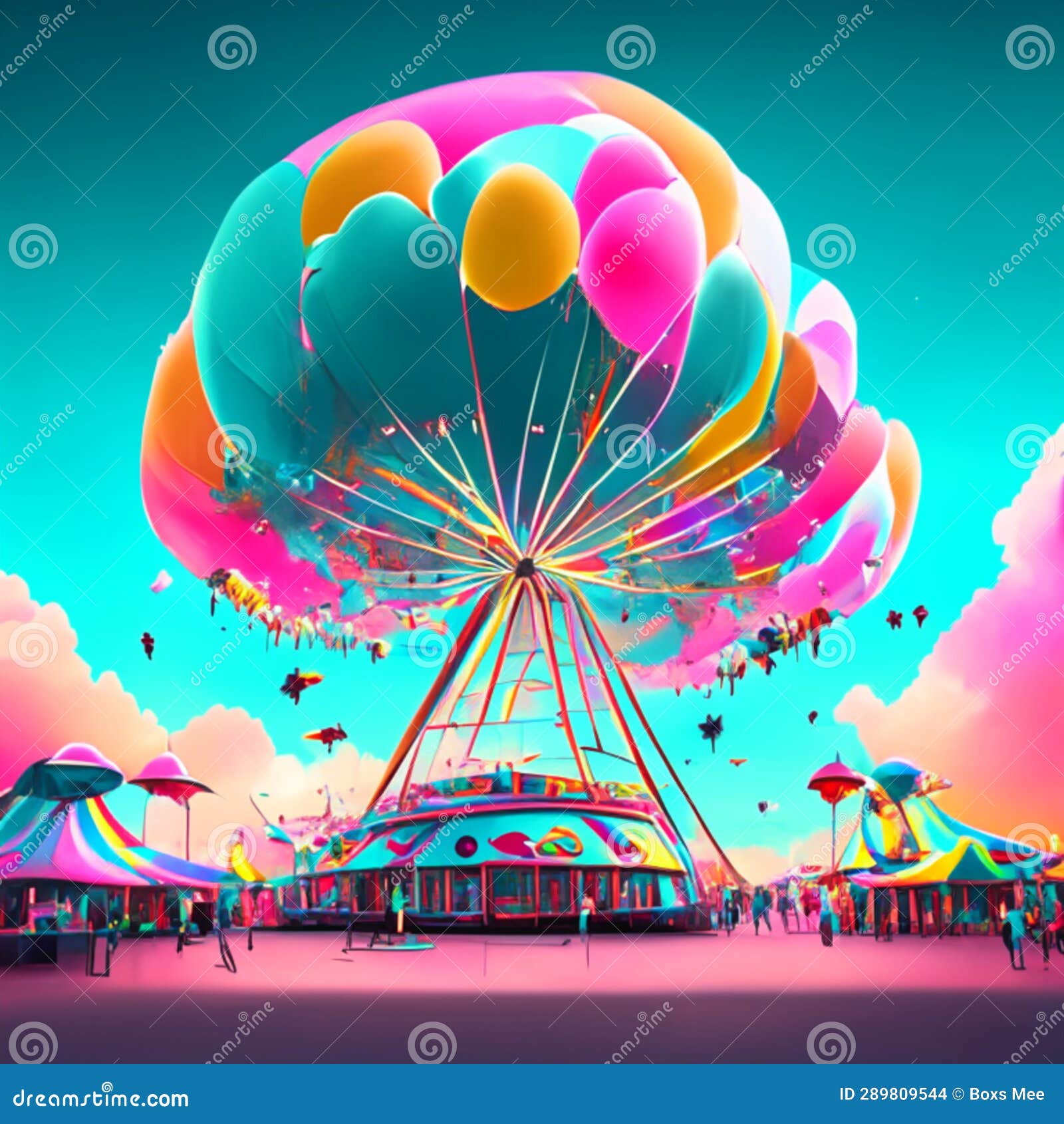 Amusement Park with Colorful Ferris Wheel. 3D Rendering AI Generated ...