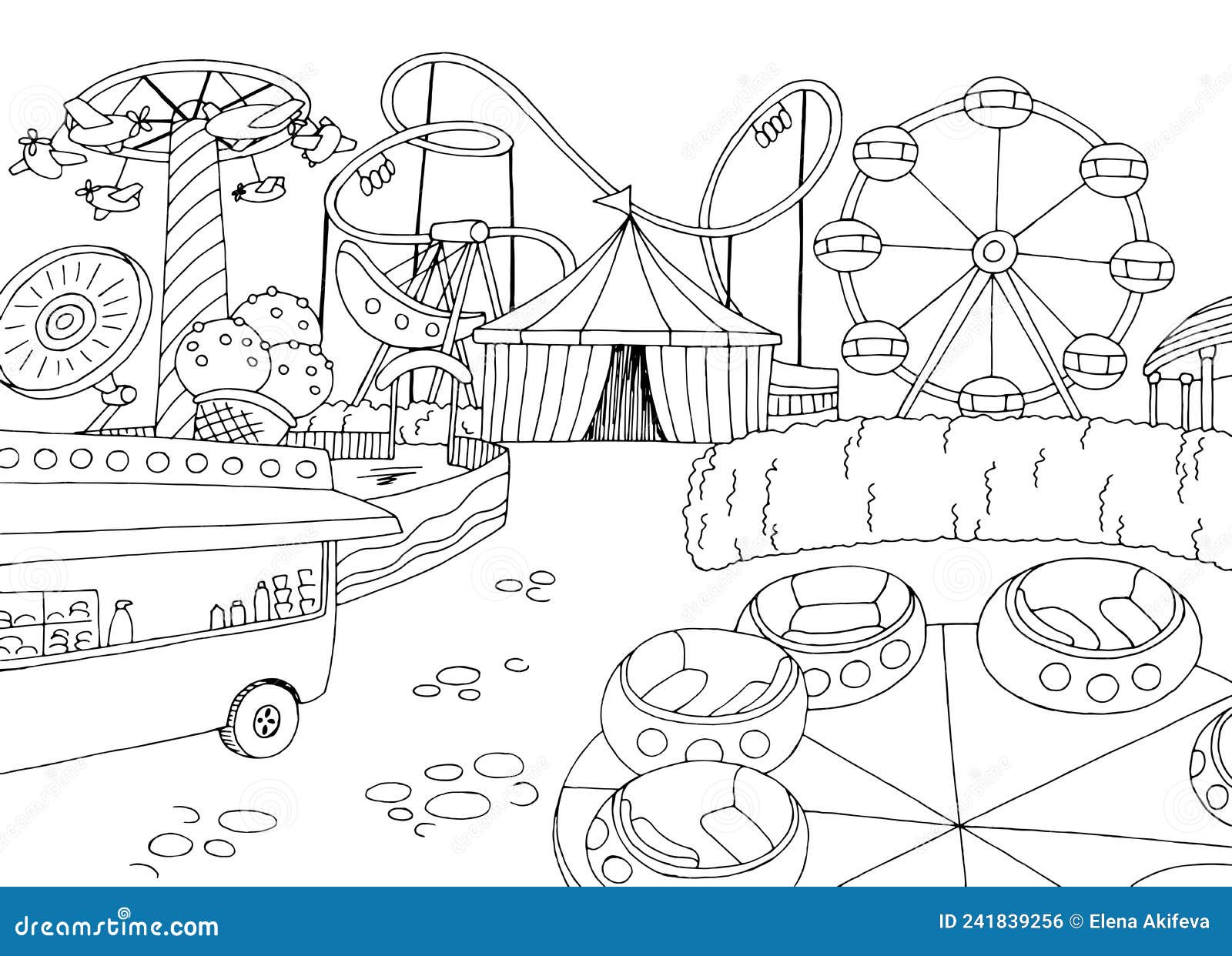 Amusement Park Landscape Graphic Black White Sketch Illustration Vector ...