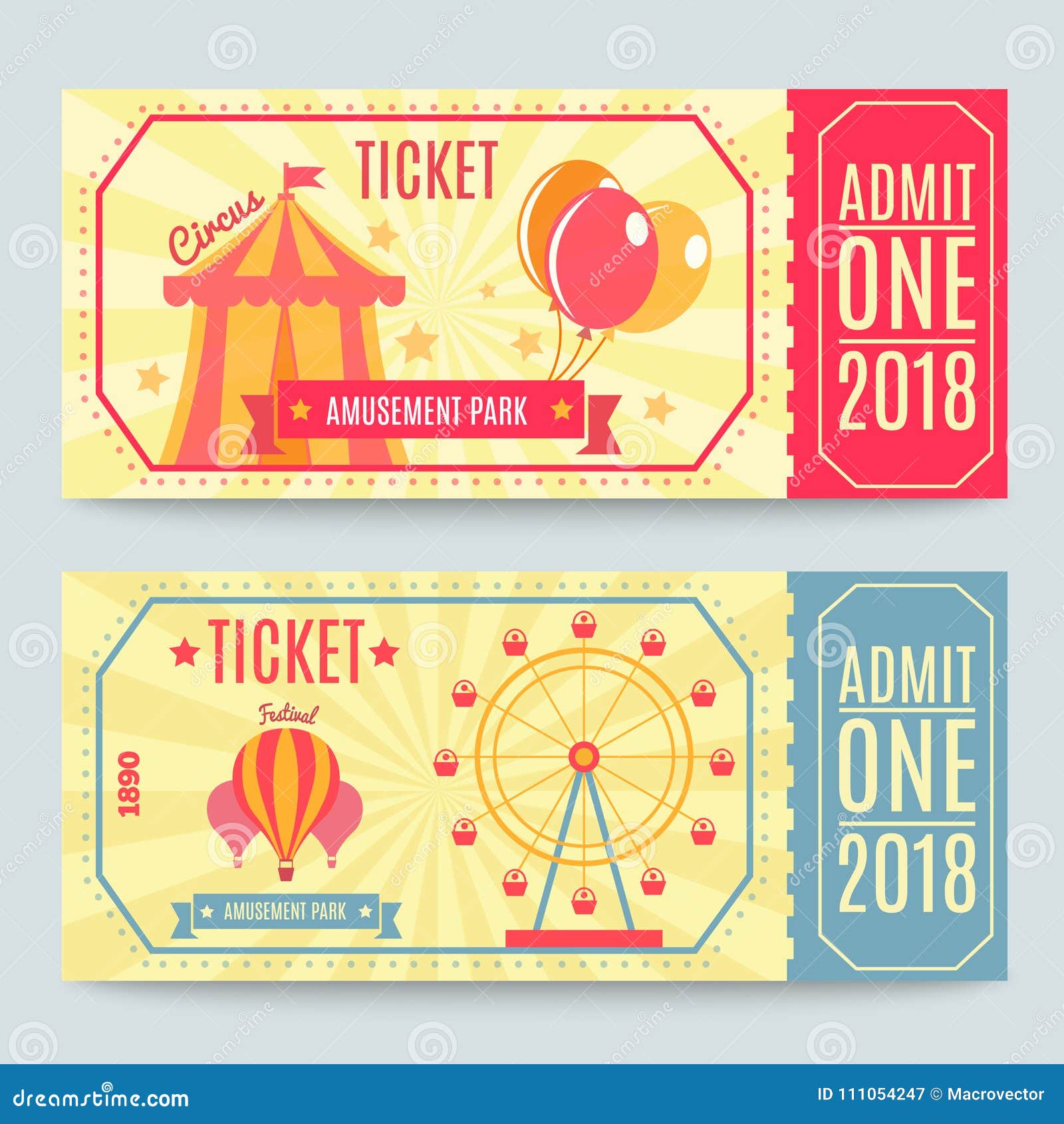 Amusement Park Tickets Set stock vector. Illustration of design 111054247