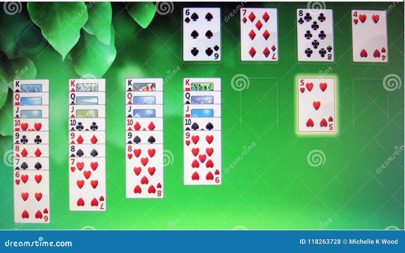 Playing Solitaire Game On Green Background Stock Vector (Royalty