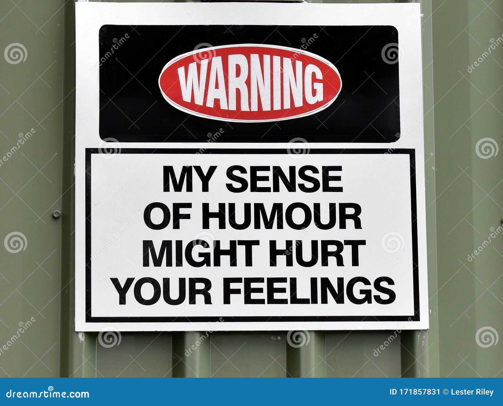 an amusing sign warning `my sense of humour might hurt your feelings`