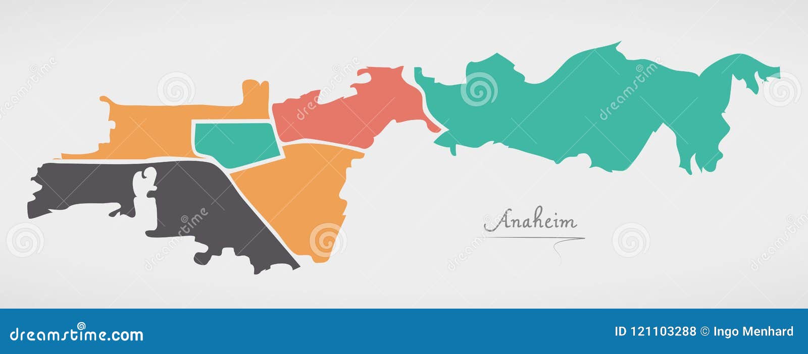 anaheim california map with neighborhoods and modern round 