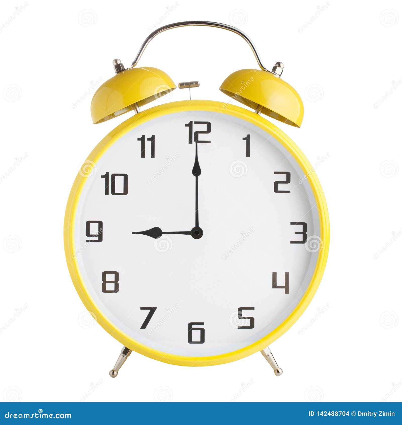 Analog Alarm Clock Showing Nine O Clock 9pm Or 9 Am Isolated On White Background Stock Photo Image Of Arrow Front