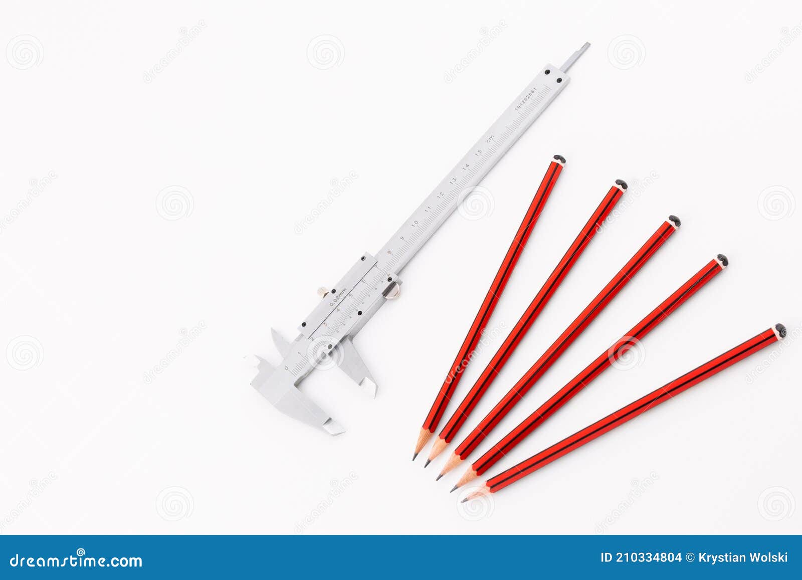 Analog Caliper with Pencils on White Background Stock Photo Image of