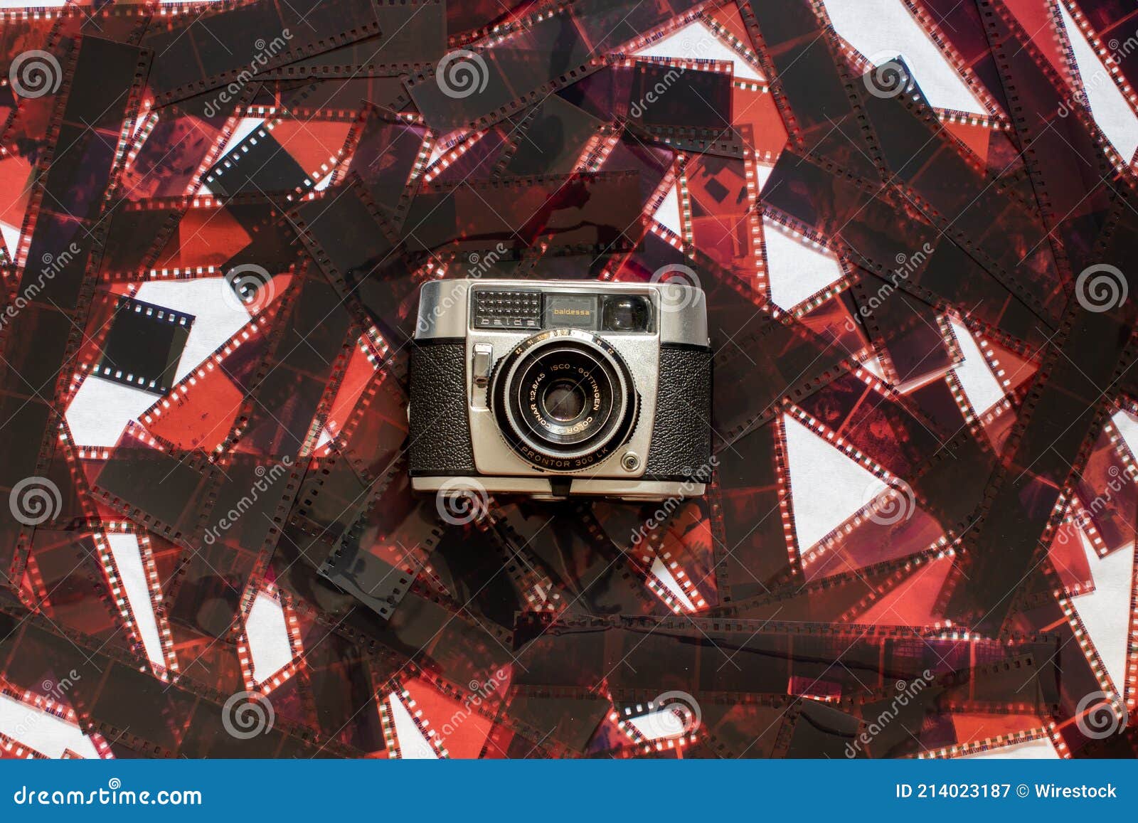 analog camera on film background