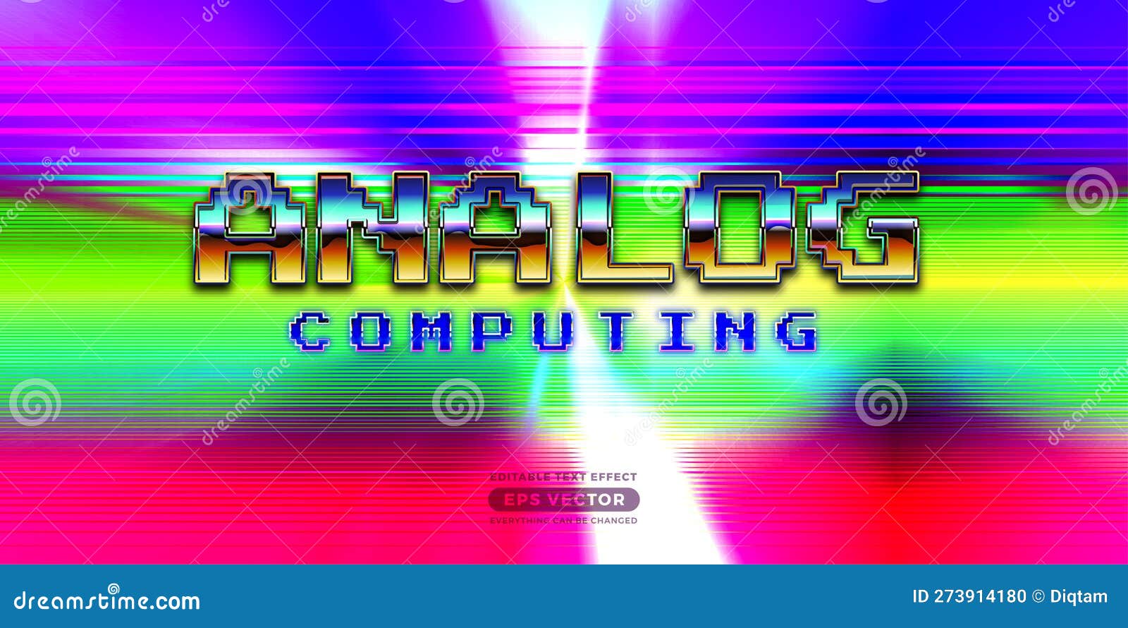 analog computing editable text effect retro style with vibrant theme concept