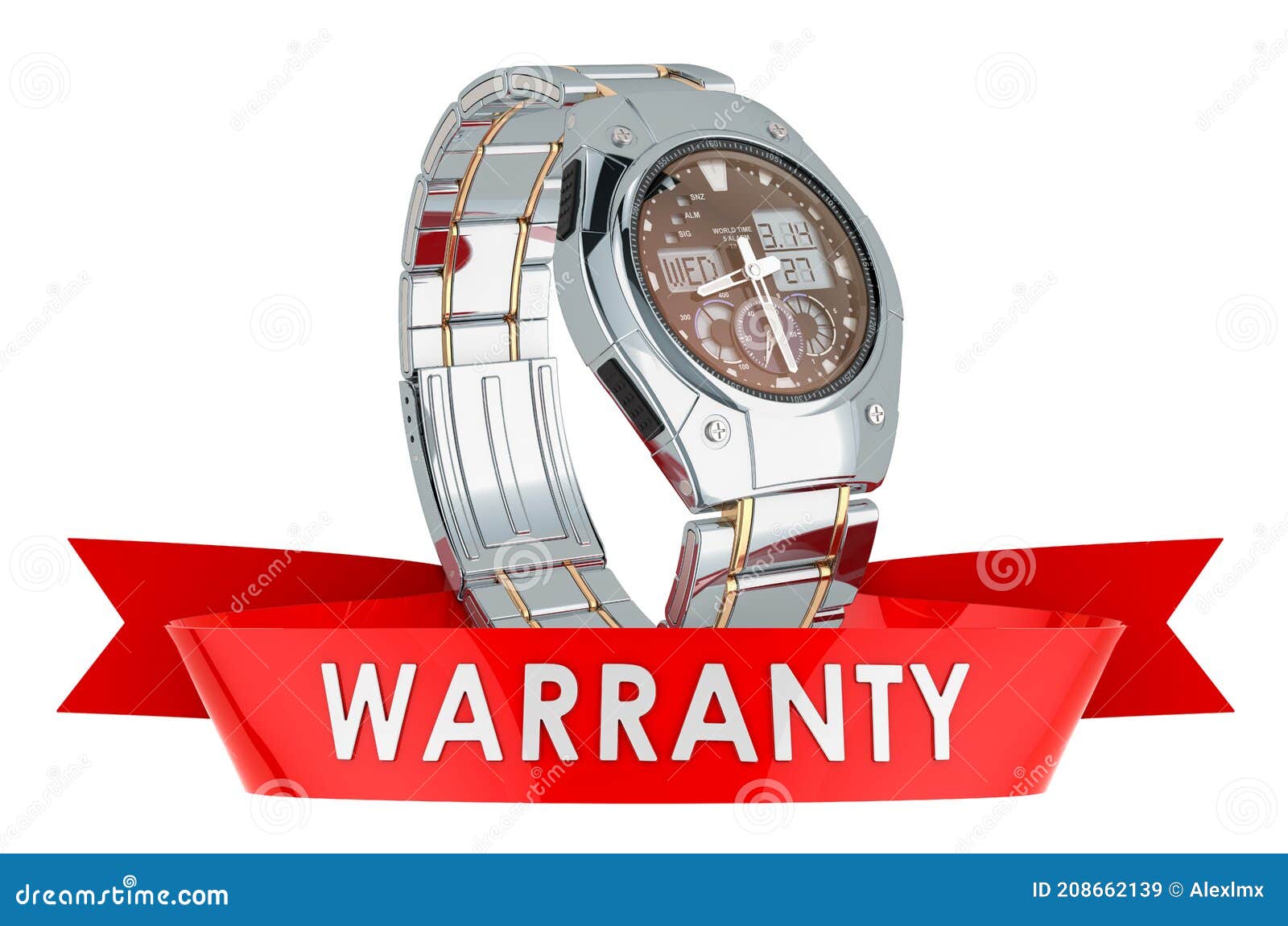 Analog Digital Watch With Golden Crown, 3D Rendering Royalty-Free Stock 