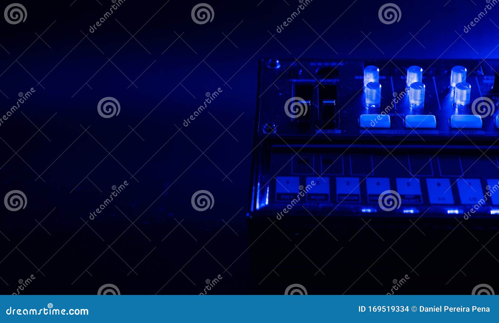 Analog Fm Modulation Synthesizer Close Up, Selected Focus, with Knobs